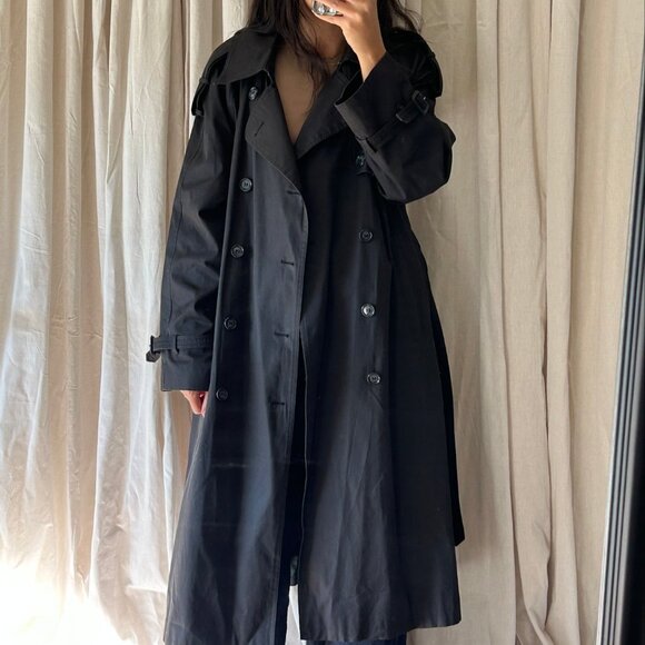 VINTAGE YVES SAINT LAURENT 90'S BLACK TRENCH COAT - Picture 3 of 13